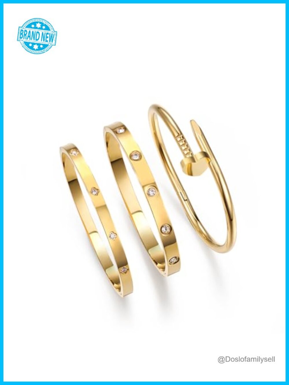 Stackable Love Nail Bangle Bracelet Set 18k Gold Plated Stainless Steel